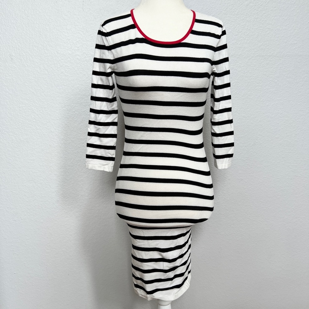 Sale! Intermix Black White Stripe 3/4 sleeve dress Small